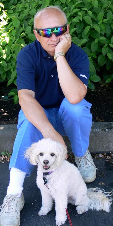Pixie showing new hair cut, with Dave